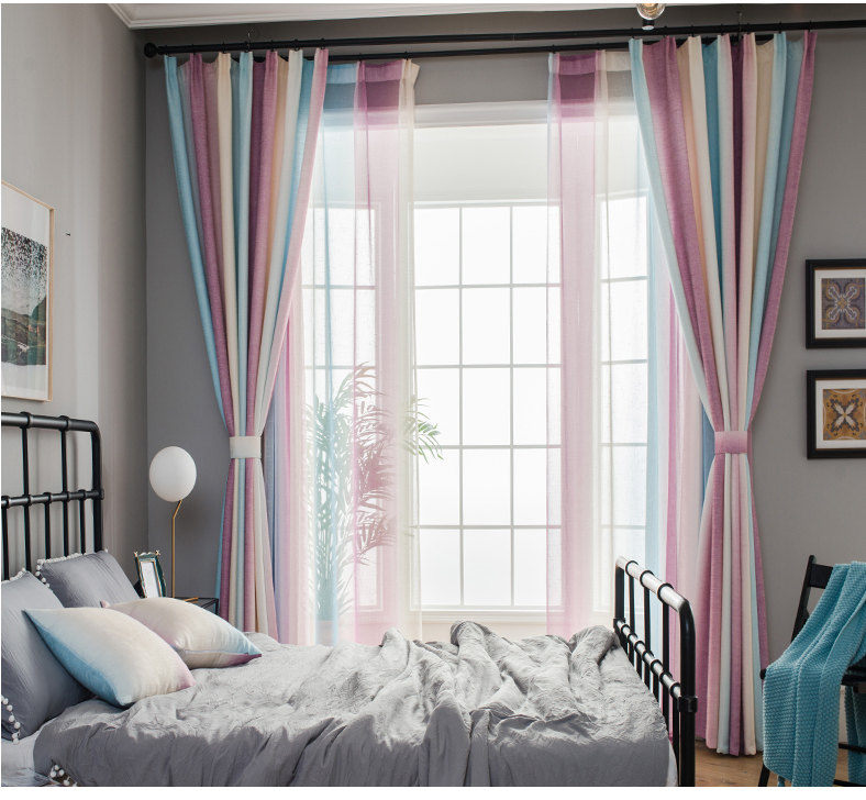 grey and white striped blackout curtains