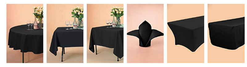 90x156 inch 100% Polyester Pure Black Oblong Tablecloth