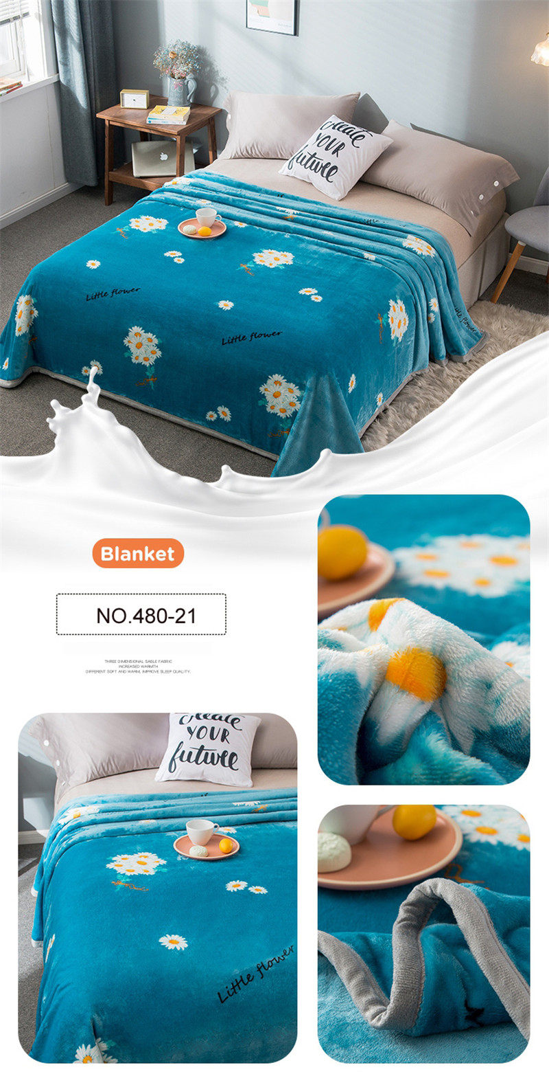Unique Design Wool Blanket Blue Print Floral