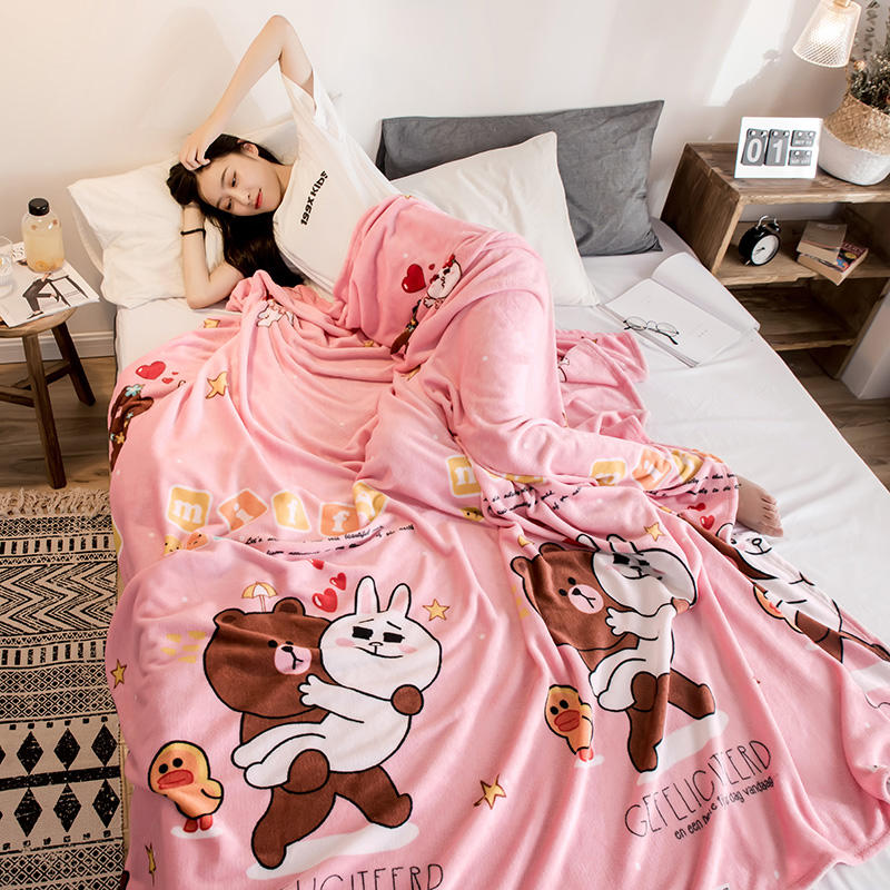 Pink Cartoon Painting Polyester Blanket Bedroom
