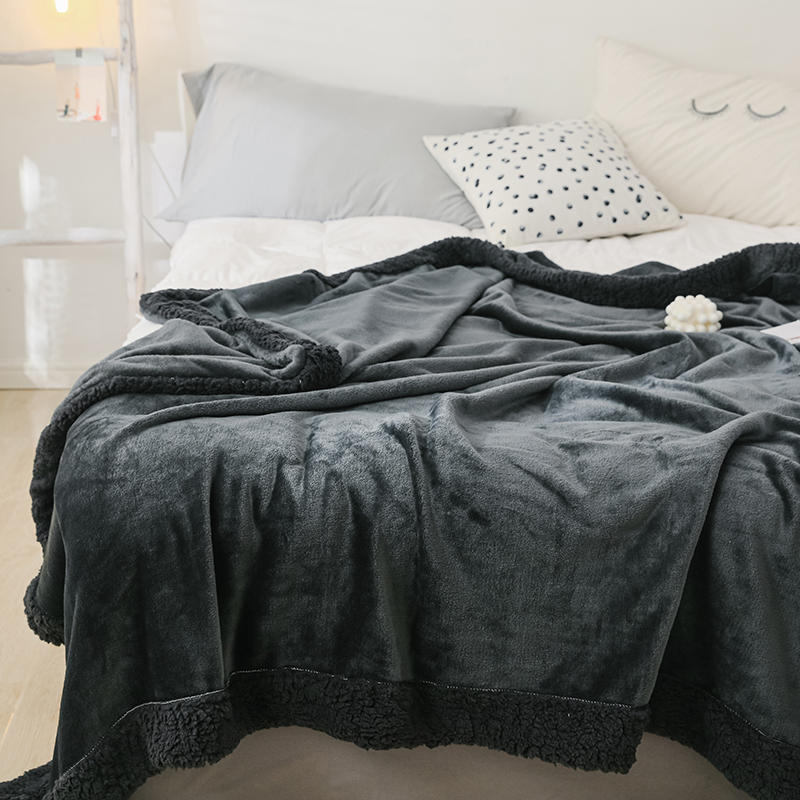 Dark Grey&Black Sherpa Blanket For King Bed