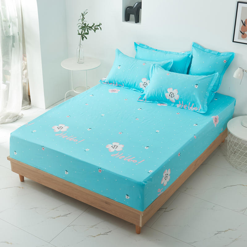 Home Decoration Cyan Printed Fitted Sheet