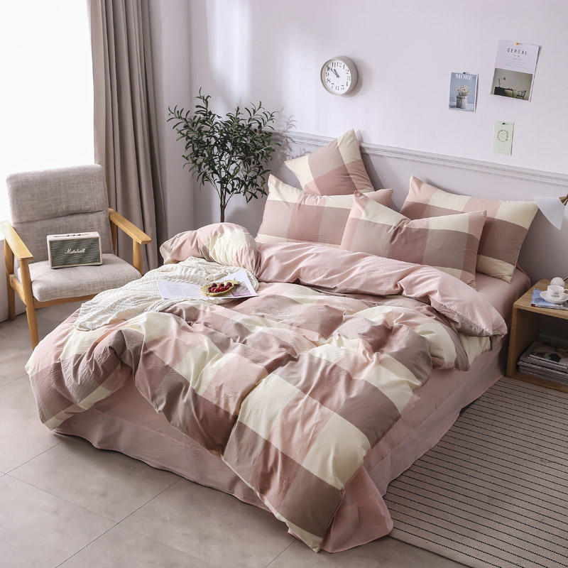 PeachPuff Plaid Bed Sheet Set High Quality