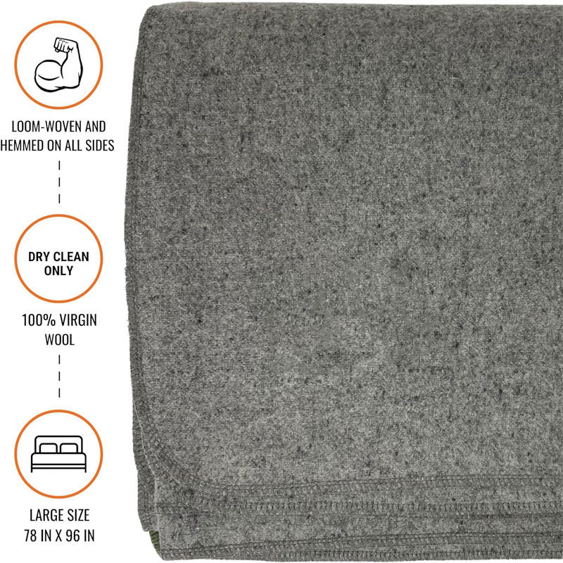 Light grey - colored 90% Wool 10 - Year Durable Emergency Blanket