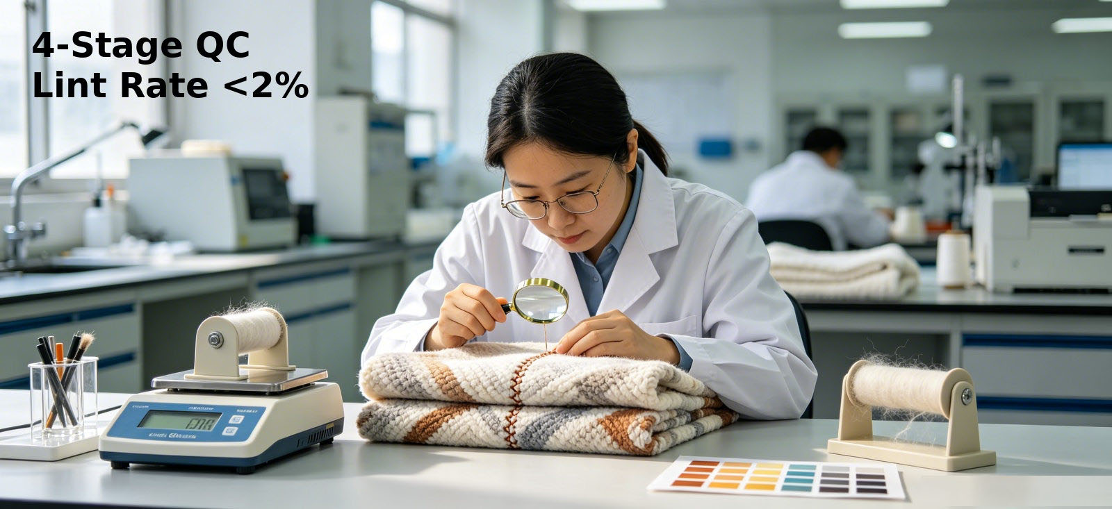 Relief blanket fabric checked during factory quality control