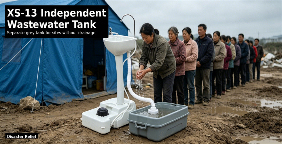 Portable hand wash station with an independent wastewater tank for procurement review and emergency site allocation
