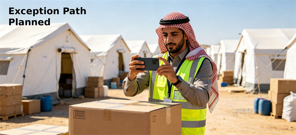Relief blanket exception path planning for supplier screening and field delivery risk management