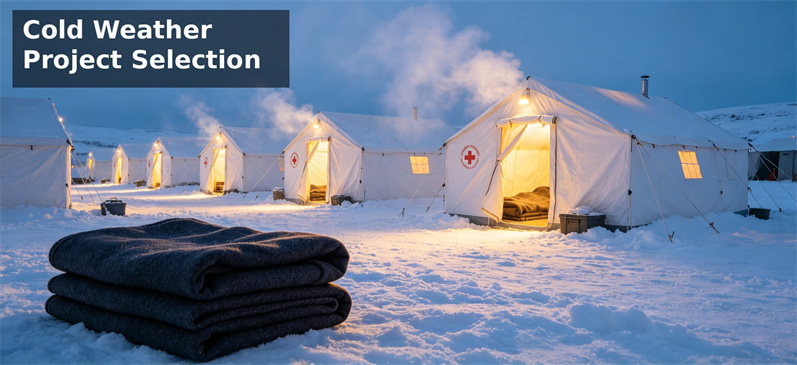 Extreme cold relief blanket project selection scene for emergency procurement and winter shelter planning