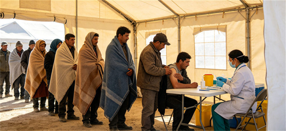 Extreme cold relief blanket camp registration scene for supplier screening and field delivery verification Extreme cold relief blanket camp registration scene for supplier screening and field delivery verification