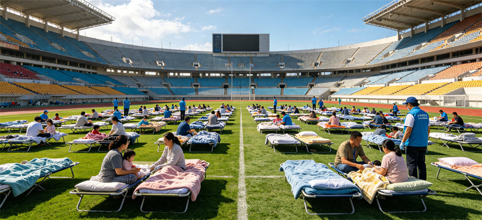 Bulk relief blanket stadium shelter layout for final receiving plan detail and emergency project closure