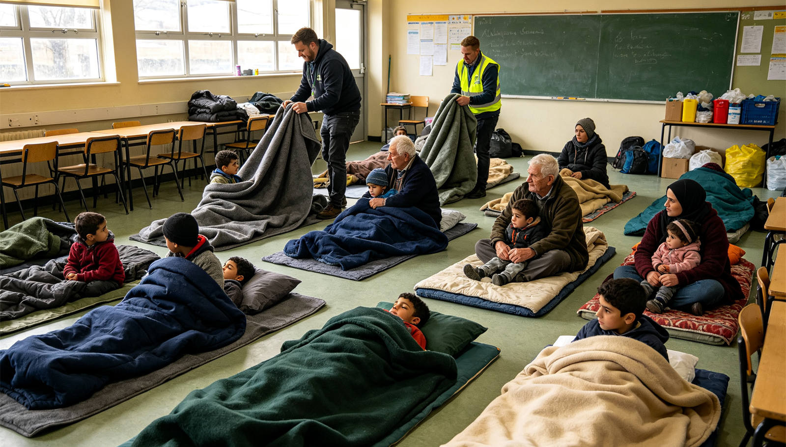 Emergency blanket temporary shelter use showing solid color brown scene for institutional procurement review