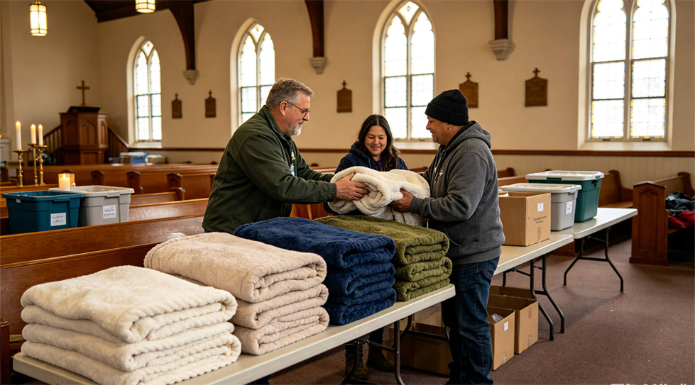 Emergency blanket temporary shelter use showing solid color brown scene for institutional procurement review