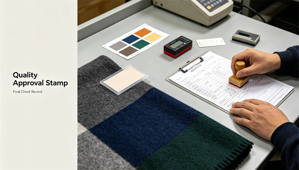 Emergency blanket quality inspection showing solid color navy blue for institutional procurement review
