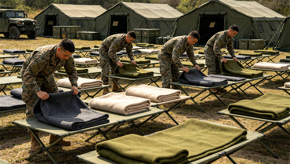 Emergency blanket field-use scene showing solid color brown scene for institutional procurement review