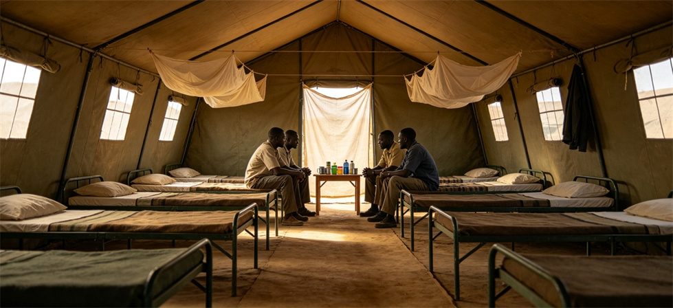 Relief tent group interior shown for frequently asked questions in institutional relief tent procurement planning