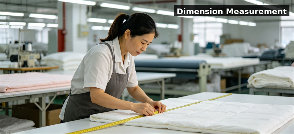 Worker measuring bedding dimensions for institutional procurement, inspection and supply planning