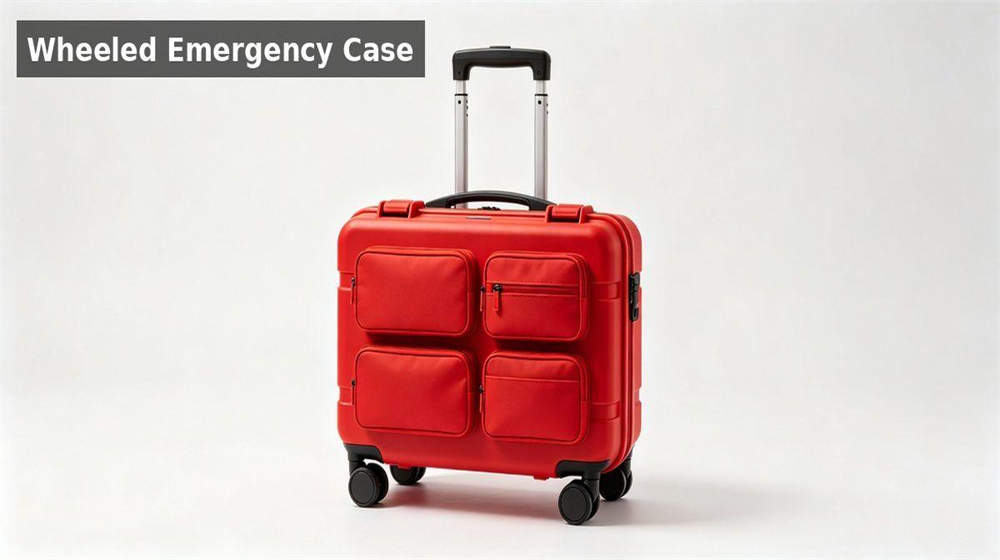 Red wheeled emergency case rugged transport container for bulk disaster relief supplies Red wheeled emergency case rugged transport container for bulk disaster relief supplies
