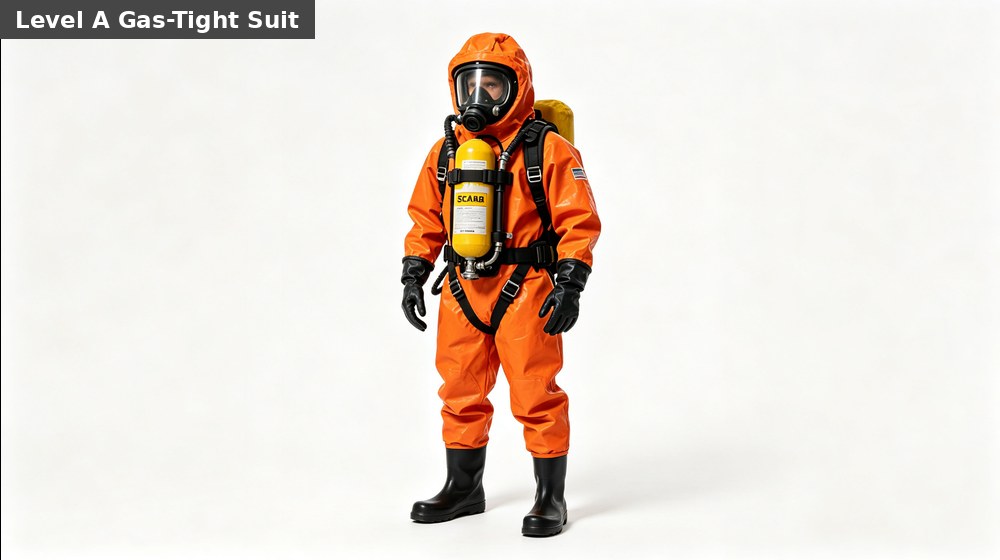 Level A gas-tight encapsulating hazmat suit with breathing apparatus for high-risk chemical response