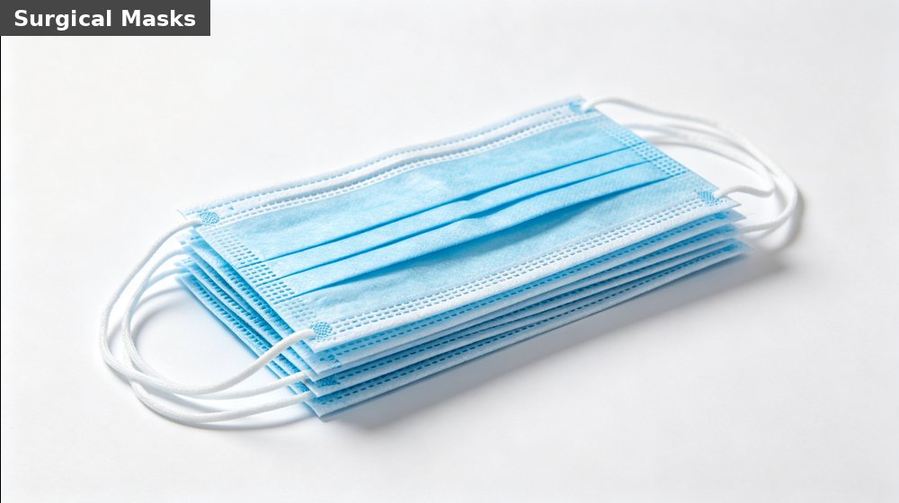 Hospital field medical supply image showing blue surgical masks 3ply white background for temporary clinics, disaster response and institutional procure