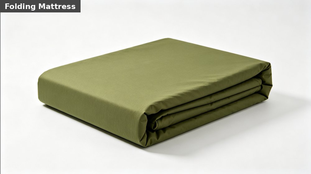 Hospital field medical supply image showing waterproof folding foam mattress white background for temporary clinics, disaster response and institu