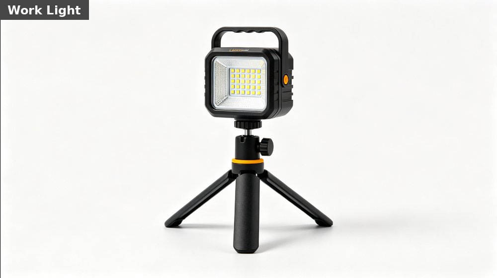 Hospital field medical supply image showing rechargeable led work light tripod white background for temporary clinics, disaster response and institutional procure