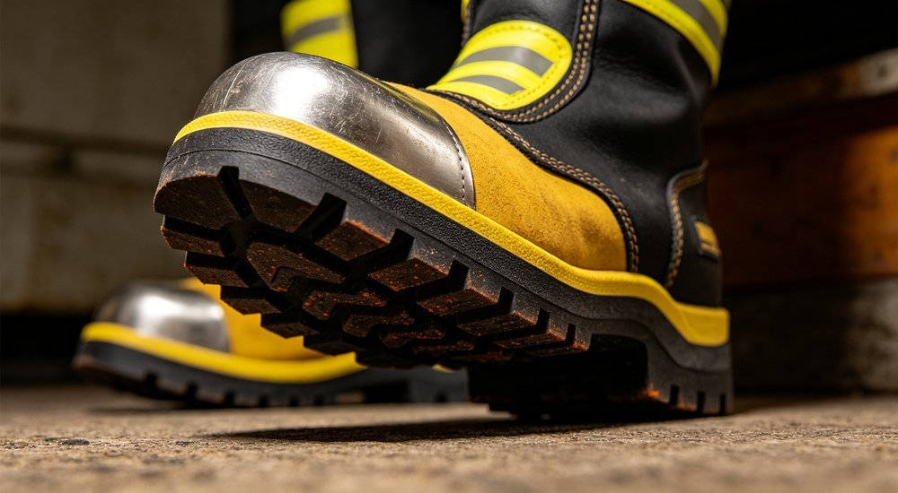 Fire boot outsole tread pattern detail for wholesale hand and foot protection selection and procurement review