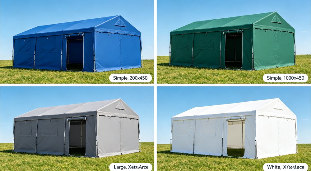 Four frame tent sizes in real outdoor settings grid