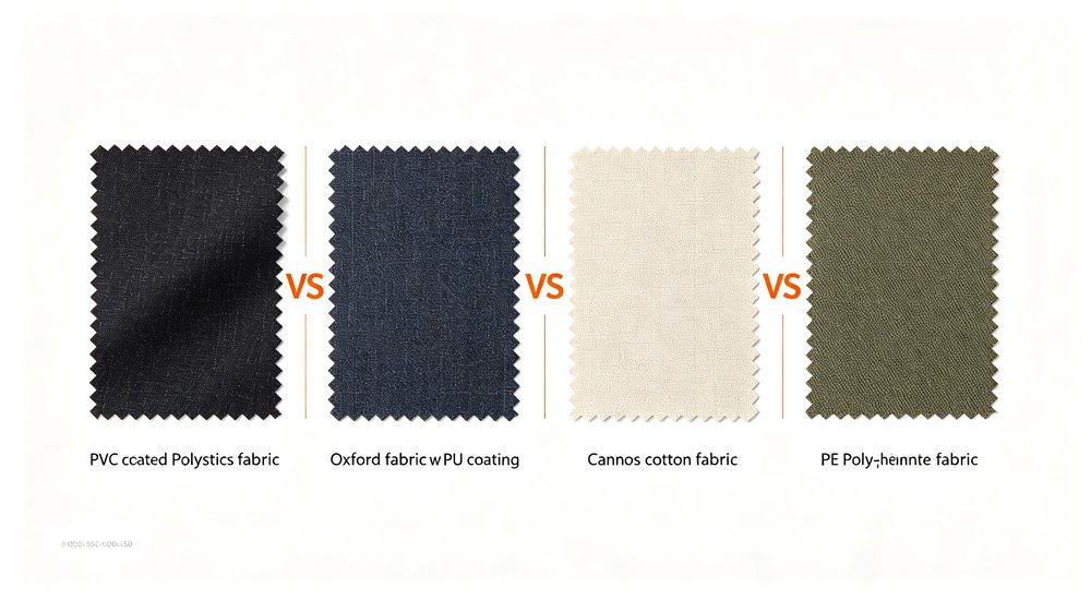 Four tent fabric materials comparison PVC Oxford Canvas PE