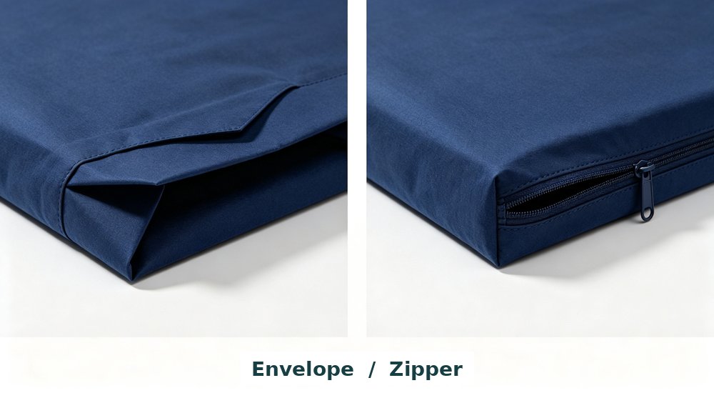 Eye-level action photograph of person installing three-piece emergency bedding set sample on metal folding camp cot checking sheet coverage and pillowcase fit carefully