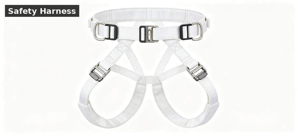 Safety harness displayed for emergency descent kit configuration for government stockpile, institutional supply and emergency