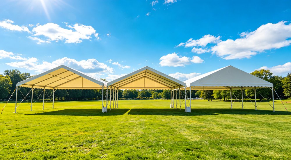Military field base deployment showing emergency tents used for troop accommodation command posts and operational support in remote field conditions with security perimeter