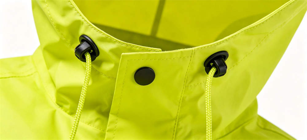 Raincoat hood drawstring detail for institutional procurement, inspection and supply planning