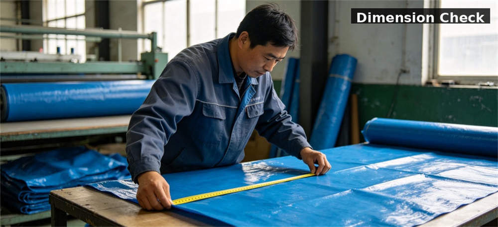 Factory qc tarp dimension measure for institutional procurement, inspection and supply planning