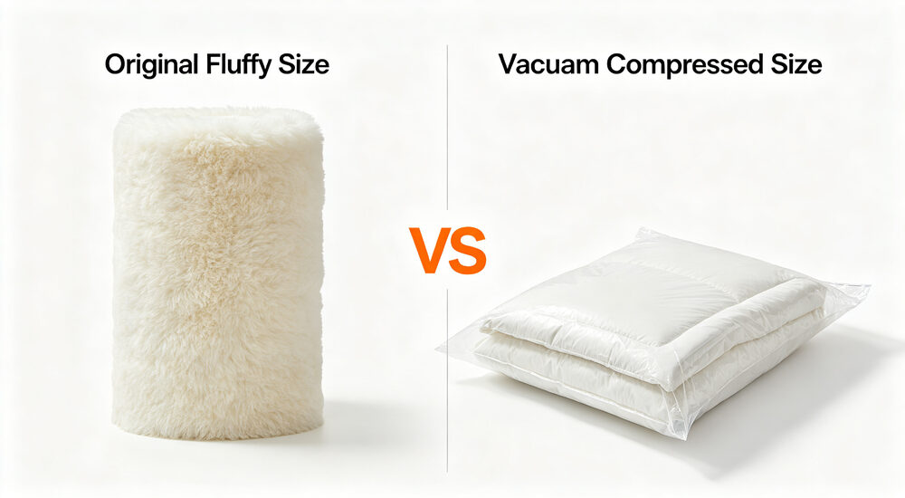 Warehouse storage facility with neatly stacked institutional bedding bundles organized for bulk inventory management and rapid shipment suitable for emergency shelters hospitals universities and hotels requiring durable comfortable bedding solutions