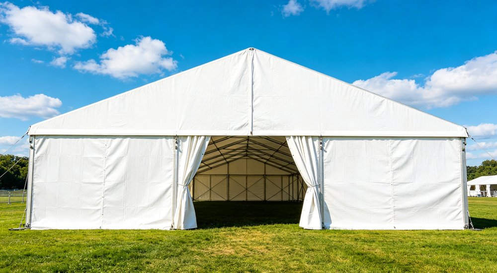 Humanitarian relief tent photographed at aid distribution camp providing reliable shelter with strong steel framework quality stitching and weather resistant fabric for disaster affected communities