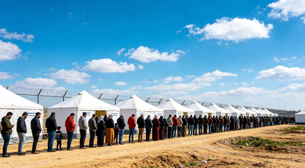 Humanitarian relief tent photographed at aid distribution camp providing reliable shelter with strong steel framework quality stitching and weather resistant fabric for disaster affected communities