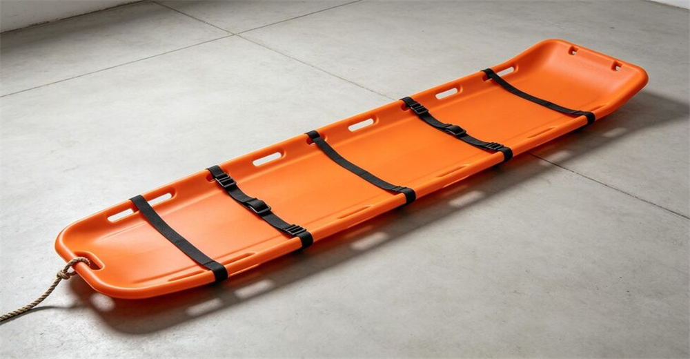 Blue sked stretcher being used for vertical rope rescue extraction from deep ravine or trench for wholesale bulk water rescue equipment supply