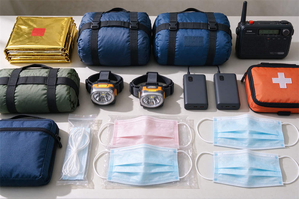 Complete flu emergency kit all products: blankets sleeping bags headlamp radio power bank first aid masks, influenza preparedness