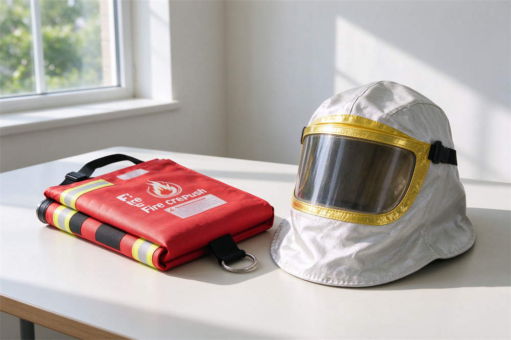 Fire blanket and smoke hood for water safety kit, fire safety equipment for boats and coastal emergency preparedness Fire blanket and smoke hood for water safety kit, fire safety equipment for boats and coastal emergency preparedness