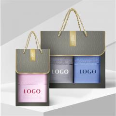 Toalha de banho de algodão com logotipo em caixa de presente